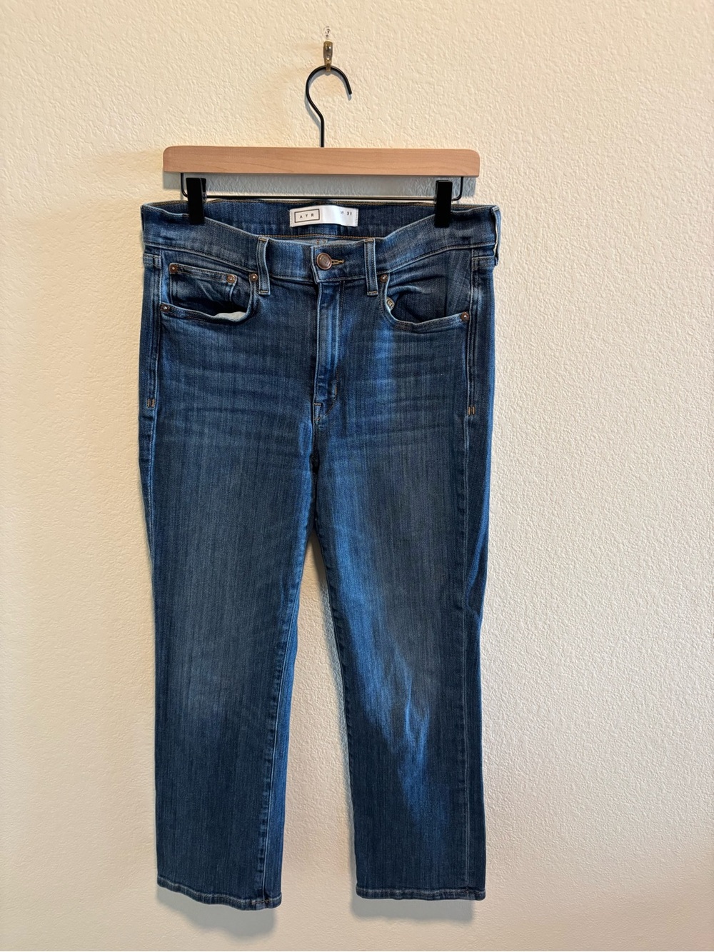 AYR The Pop Straight Leg Ankle Women's Jeans in Dark Blue Wash